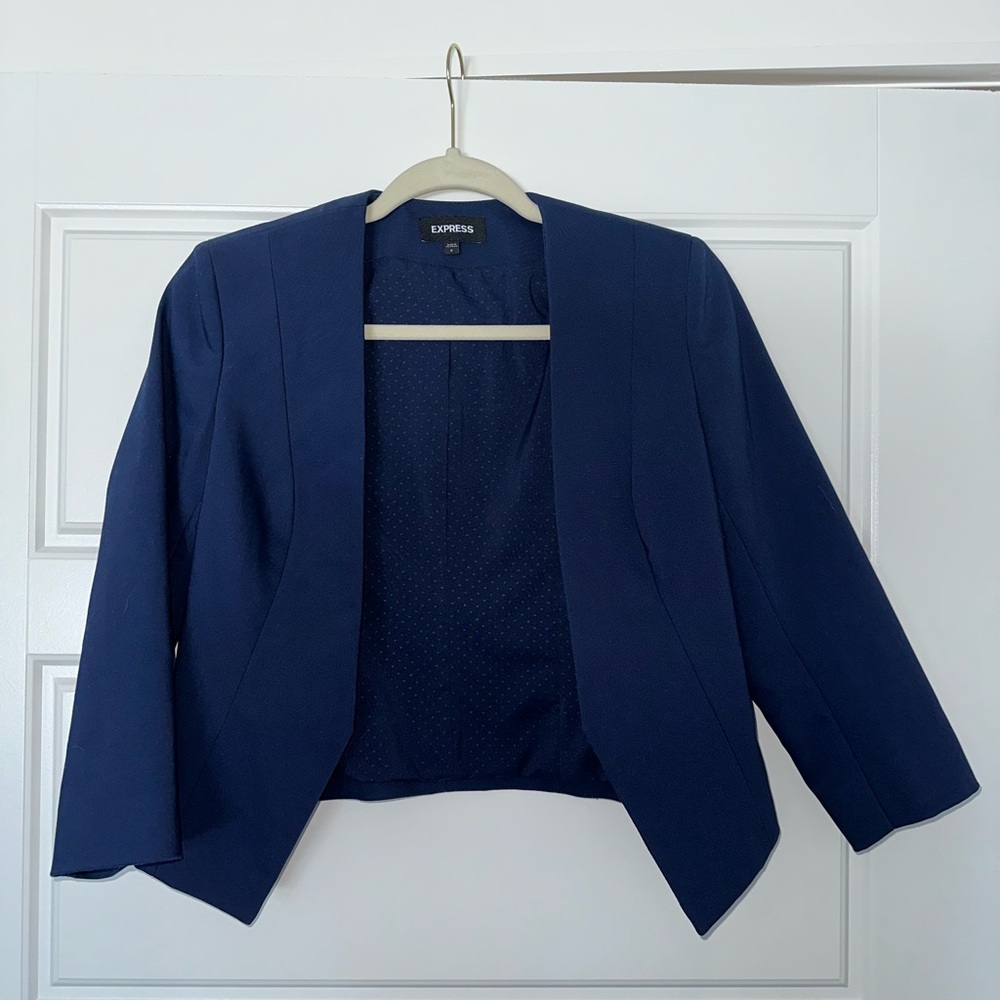 Express Navy Cropped 3/4 Sleeve Blazer